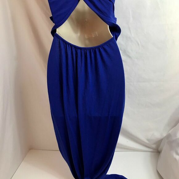 Poof Couture Dress Womens M Crisscross Maxi Electric Blue Long Slit Glamcore - Picture 8 of 11